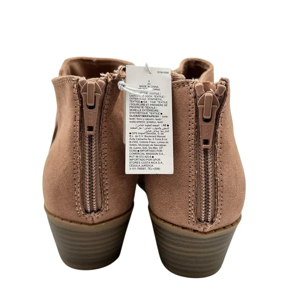 Old Navy Girls Tan Suede Rear Zip Stacked Block Heel Ankle‎ Booties Size 4